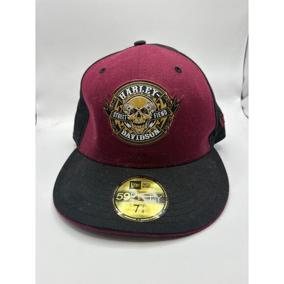 Harley Davidson Willie G. Skull 59FIFTY Baseball Cap 7 1/8 Small Red Black NWT - Picture 1 of 7
